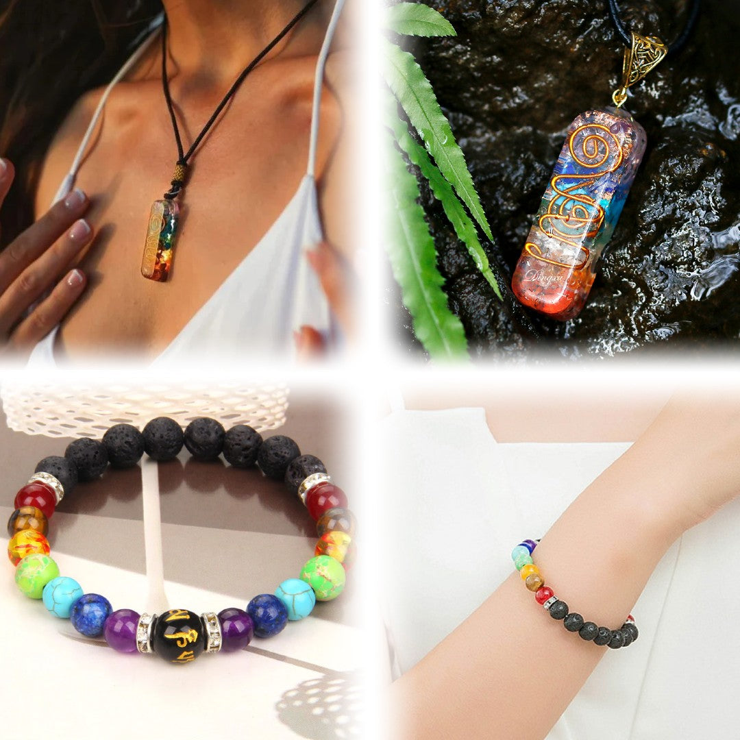 PACK  COLGANTES + PULSERAS  ORGONITA CHAKRAS 7