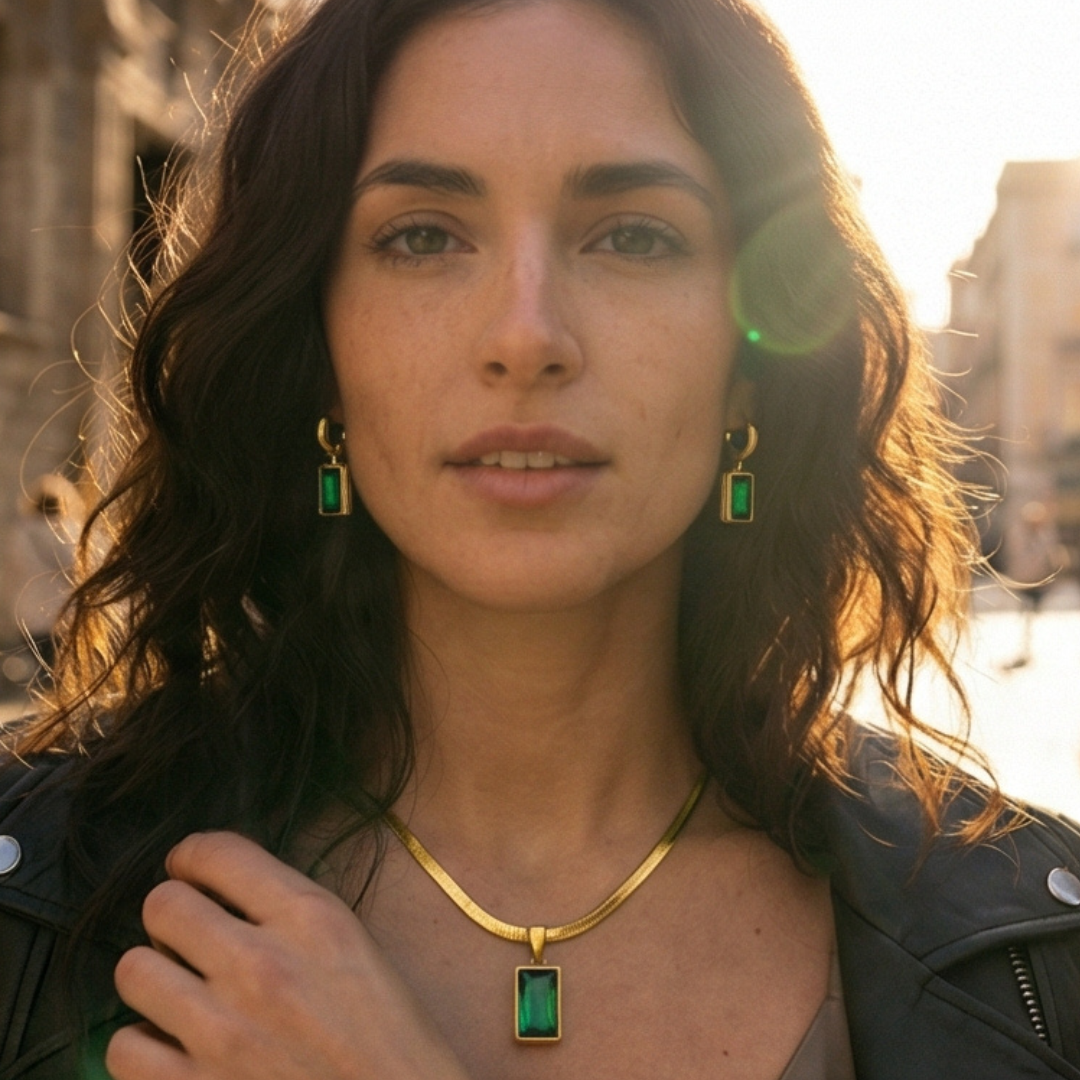 Set Eterna Esmeralda (collar + Pendientes)