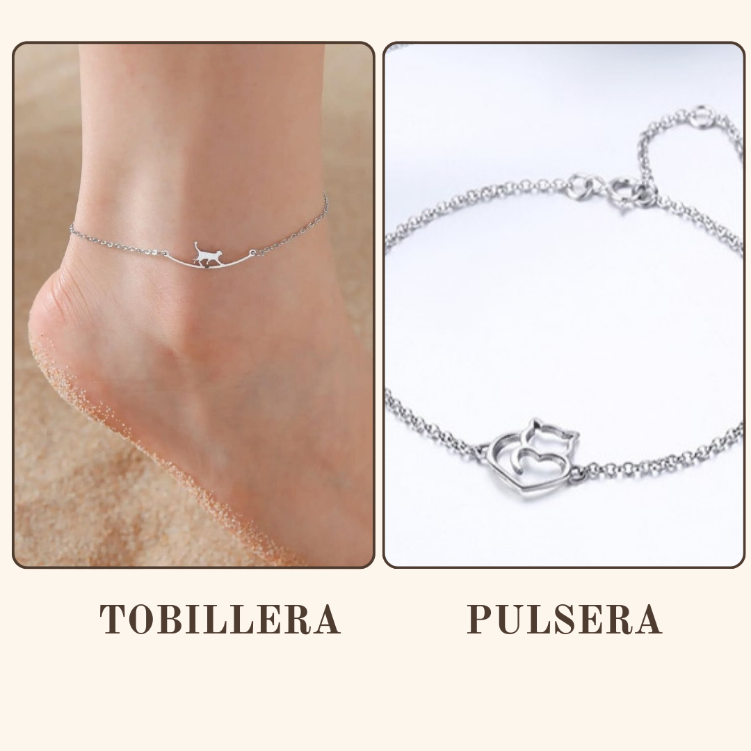 PACK Collar+pulsera+Tobillera "amor felino"