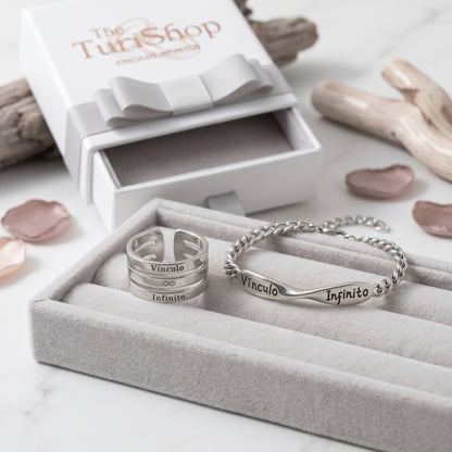 Pack 2x1 Anillos + Pulseras Vínculo Infinito | Acero Inoxidable