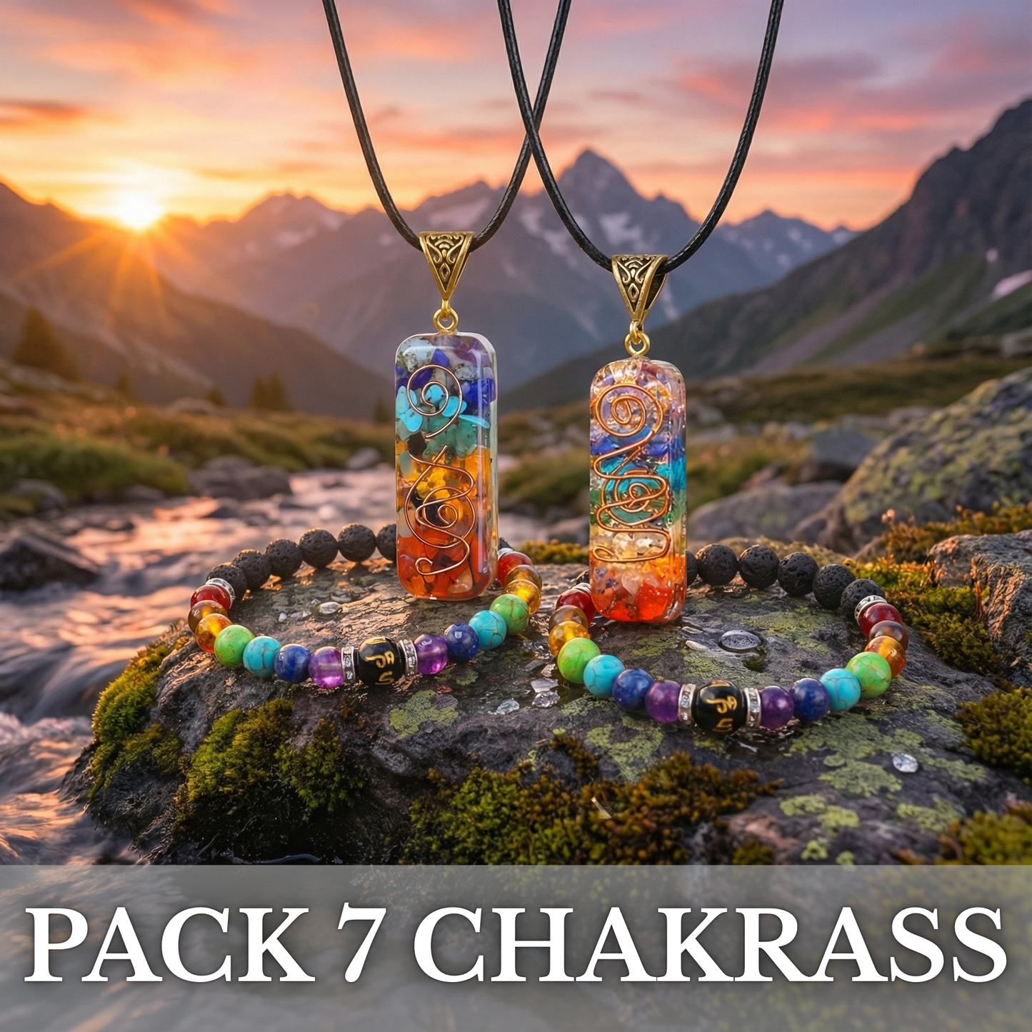 PACK  COLGANTES + PULSERAS  ORGONITA CHAKRAS 7