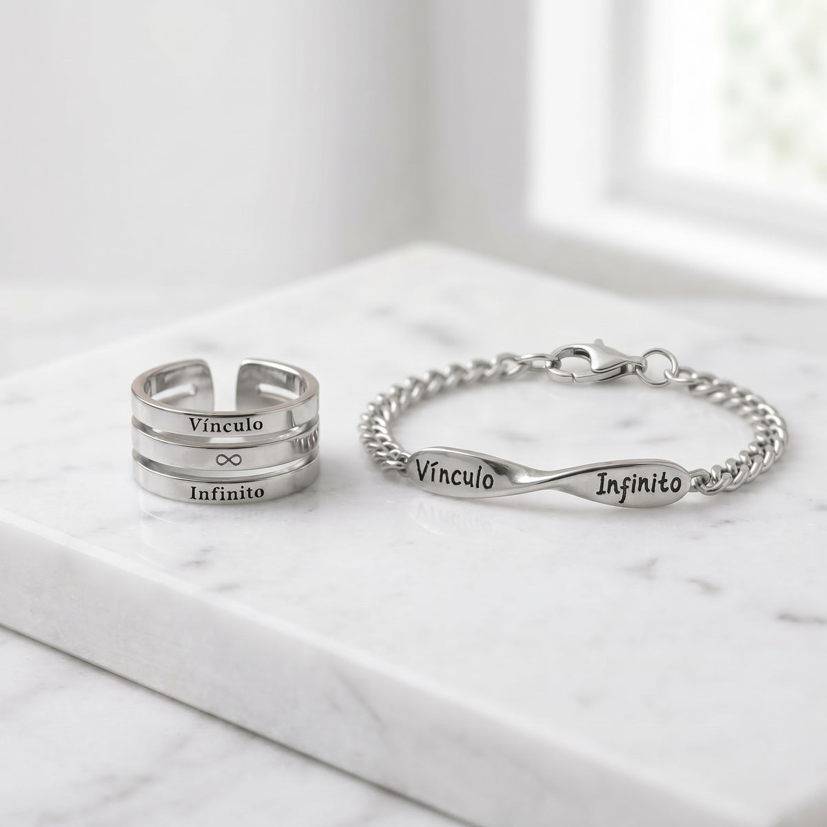 Pack 2x1 Anillos + Pulseras Vínculo Infinito | Acero Inoxidable