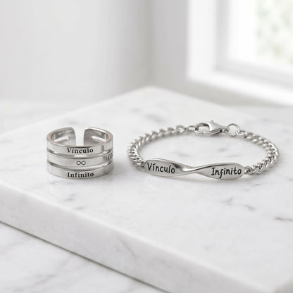 Pack 2x1 Anillos + Pulseras Vínculo Infinito | Acero Inoxidable
