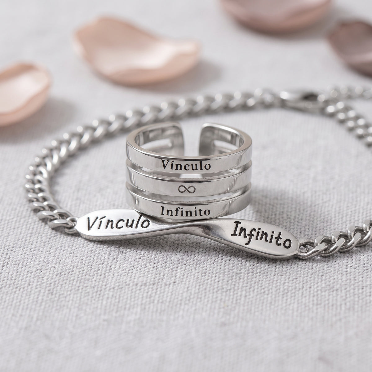 Pack 2x1 Anillos + Pulseras Vínculo Infinito | Acero Inoxidable